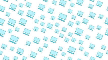 Poster - Seamless pattern texture of endless repetitive modern digital laptop computers with monitors on white background. Vector illustration
