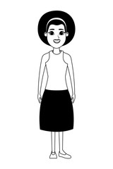 Sticker - young woman avatar cartoon character black and white