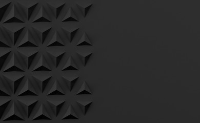 Triangular abstract geometric dark background of triangular volumetric elements of different random size. 3D illustration