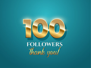 Sticker - 100 followers celebration vector banner with text on azure background