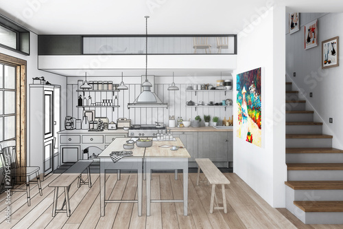 Küche: aus alt mach neu (Illustration) - 3d Visualisation – kaufen ... Küche: aus alt mach neu (Illustration) - 3d Visualisation – kaufen ...