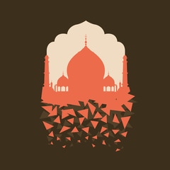 Wall Mural - Vector simple frame with fly colored Indian palace - Taj Mahal