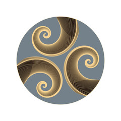 Wall Mural - graphic astral symbol with three spirals in gold silver shades