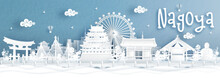 Panorama View Of Nagoya City Skyline With World Famous Landmarks Of Japan In Paper Cut Style Vector Illustration.