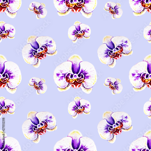 Seamless pattern from orchid flowers. Watercolor painting. Exotic plant. Flor...