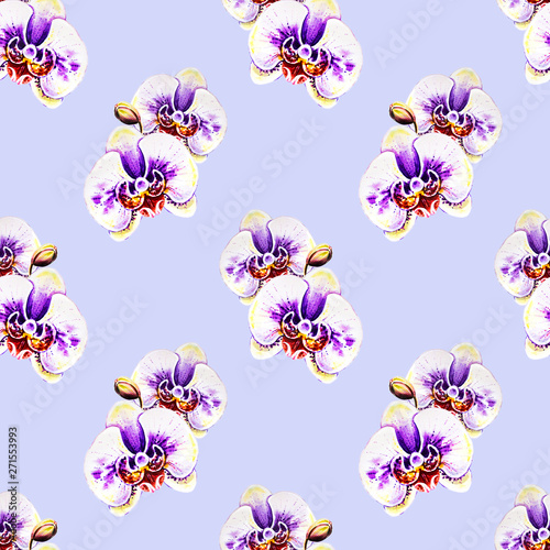 Seamless pattern from orchid flowers. Watercolor painting. Exotic plant. Flor...