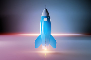 Poster - Old school style rocket isolated on dark 3D rendering
