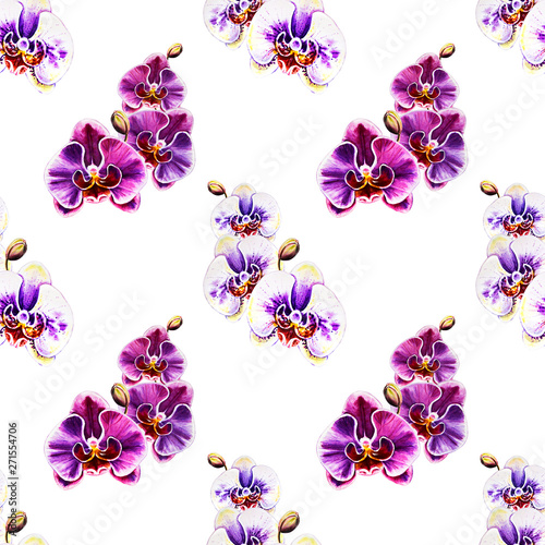 Seamless pattern from orchid flowers. Watercolor painting. Exotic plant. Flor...