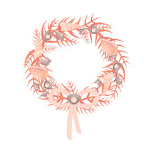 Decorative Wreath Of Marine Themes From Corals And Ropes. Vector Illustration.