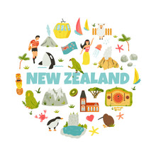 New Zealand Abstract Design With National Symbols