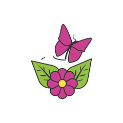 Sticker - beautiful butterfly with flower isolated icon