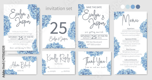 Fotografía Set of wedding invitations, floral invitations, table, menu, thank you, rsvp card design