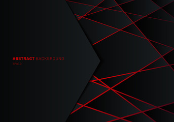 Wall Mural - Abstract template black geometric polygon on red laser light neon futuristic technology design concept background with space for text.