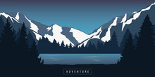 Adventure In The Mountains By The Lake In The Wilderness Landscape Vector Illustration EPS10