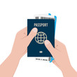 Vector passport with tickets. Air travel concept. Flat Design citizenship ID for traveler isolated. Blue international document - pasports illustration.