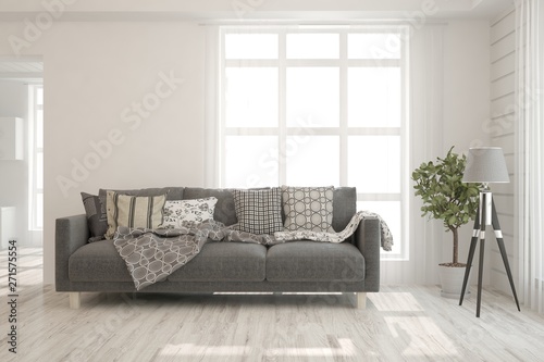 Stylish Room In White Color With Sofa Scandinavian Interior