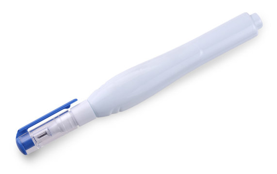 The blue pen corrector on a white background