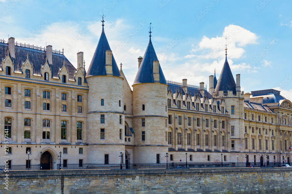 View of the Conciergerie castle in Paris, France. It formerly a prison