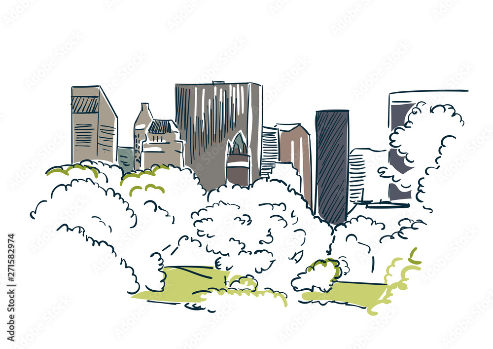 New York city vector sketch landscape line illustration skyline Stock ...