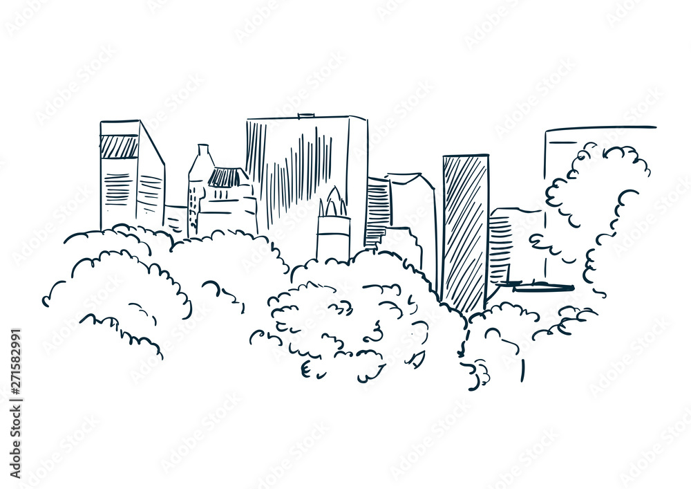 New York city vector sketch landscape line illustration skyline Stock ...