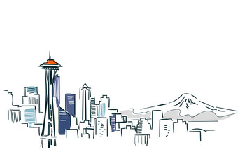 Wall Mural - Seattle USA city sketch vector illustration line art