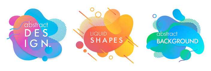 Set of trendy abstract compositions with flowing liquid shapes and geometric elements.Dynamic fluid shapes.Abstract templates perfect for prints; flyers; banners; presentations; covers; logos and more