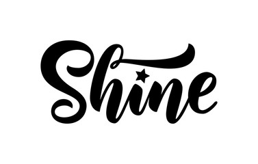 shine hand drawn brush lettering black word on white background. vector illustration with stars. ins