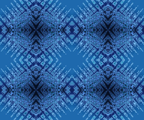 Dark blue seamless pattern. Abstract kaleidoscope background, creative rhombuses and lozenges. Fantastic symmetric ornament. Design for wallpaper, wrapping paper, scrapbooking, greeting card, web page