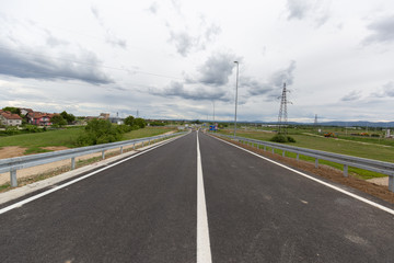 A new recently built highway in Brcko district, Bosnia and Herzegovina. The road was built by Spanish company Rubau and is important for the region