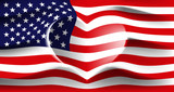 Fototapeta  - USA with love. American national flag with heart shaped waves. Background in colors of the american flag. Heart shape, vector illustration