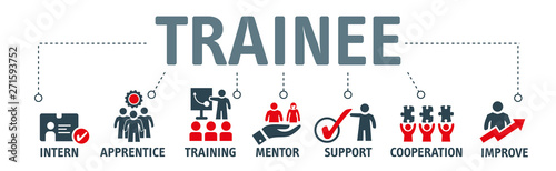 Fotografía Banner trainee program vector illustration concept with icons