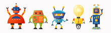 Set Of Cute Vector Robot Characters For Kids