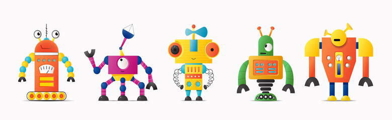 Set of cute vector robot or monster characters for kids