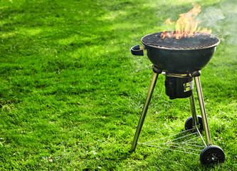 Wall Mural - Burning fire with flames in a portable BBQ