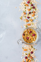 Wall Mural - Homemade granola muesli with ingredients, healthy food for breakfast