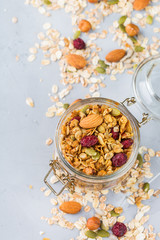 Wall Mural - Homemade granola muesli with ingredients, healthy food for breakfast