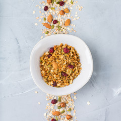 Wall Mural - Homemade granola muesli with ingredients, healthy food for breakfast