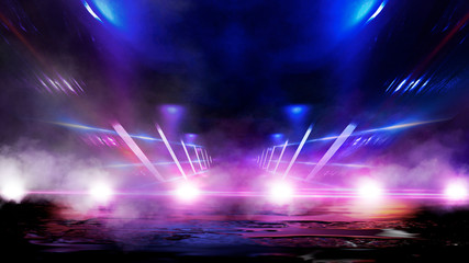 empty street scene background with abstract spotlights light. night view of street light reflected o