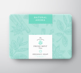 Wall Mural - mint soap cardboard box. abstract vector wrapped paper container with label cover. packaging design.