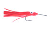 Group of isolated silicone lures on wooden background. Colourful plastic soft baits for spinning fishing. red color