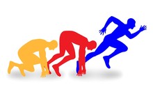 Three Multicolored Silhouette Of Starting Runners
