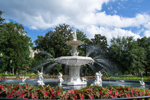 Elegant White Fountain In Park
