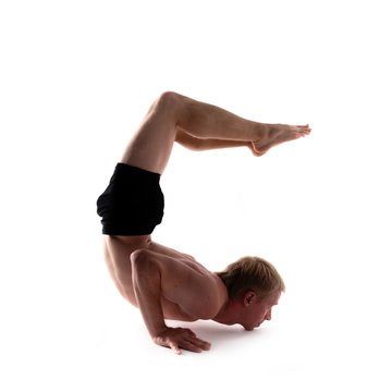 Yoga alphabet. The letter C formed by gymnast body