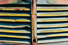 Close Up Of Front Grille From Abandoned Antique Truck,Close Up Of Grill From Abandoned Antique Truck
