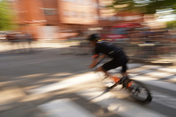 Bike racing in movement. Barcelona Catalonia, Spain