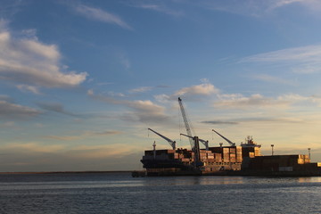 ship in the sunset