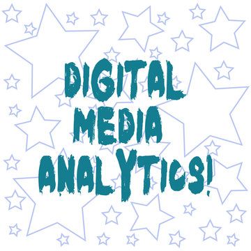 Text sign showing Digital Media Analytics. Conceptual photo Analysis of information flowing from a business Outlines of Different Size Star Shape in Random Seamless Repeat Pattern