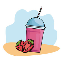 Wall Mural - Milkshake cup with straw and strawberries