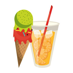 Wall Mural - Orange juice cup and ice cream cone cartoon