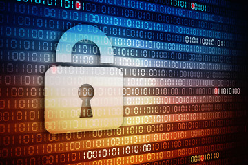 2d illustration safety concept: closed padlock on digital background